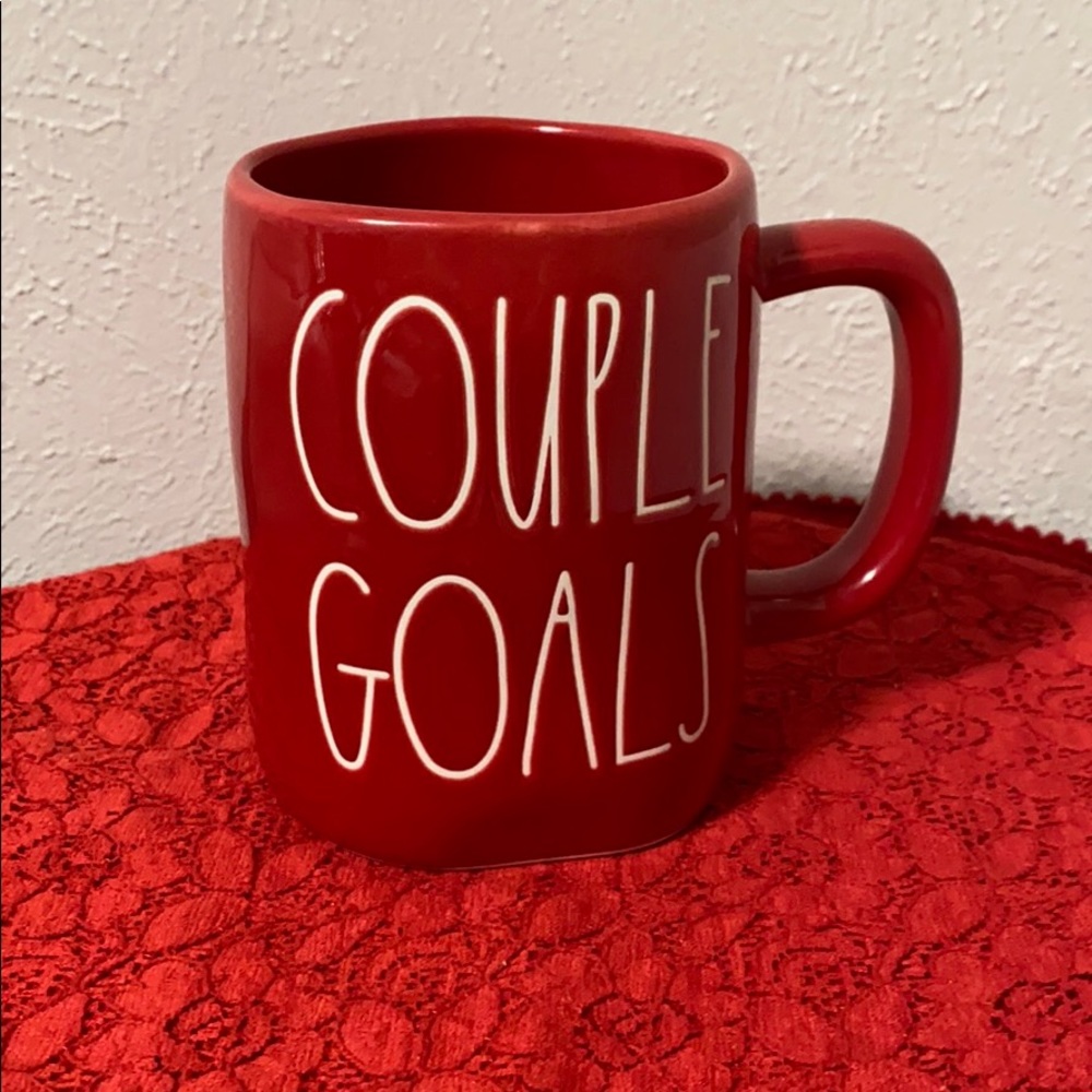 Red Rae Dunn mug with “couple goals” text